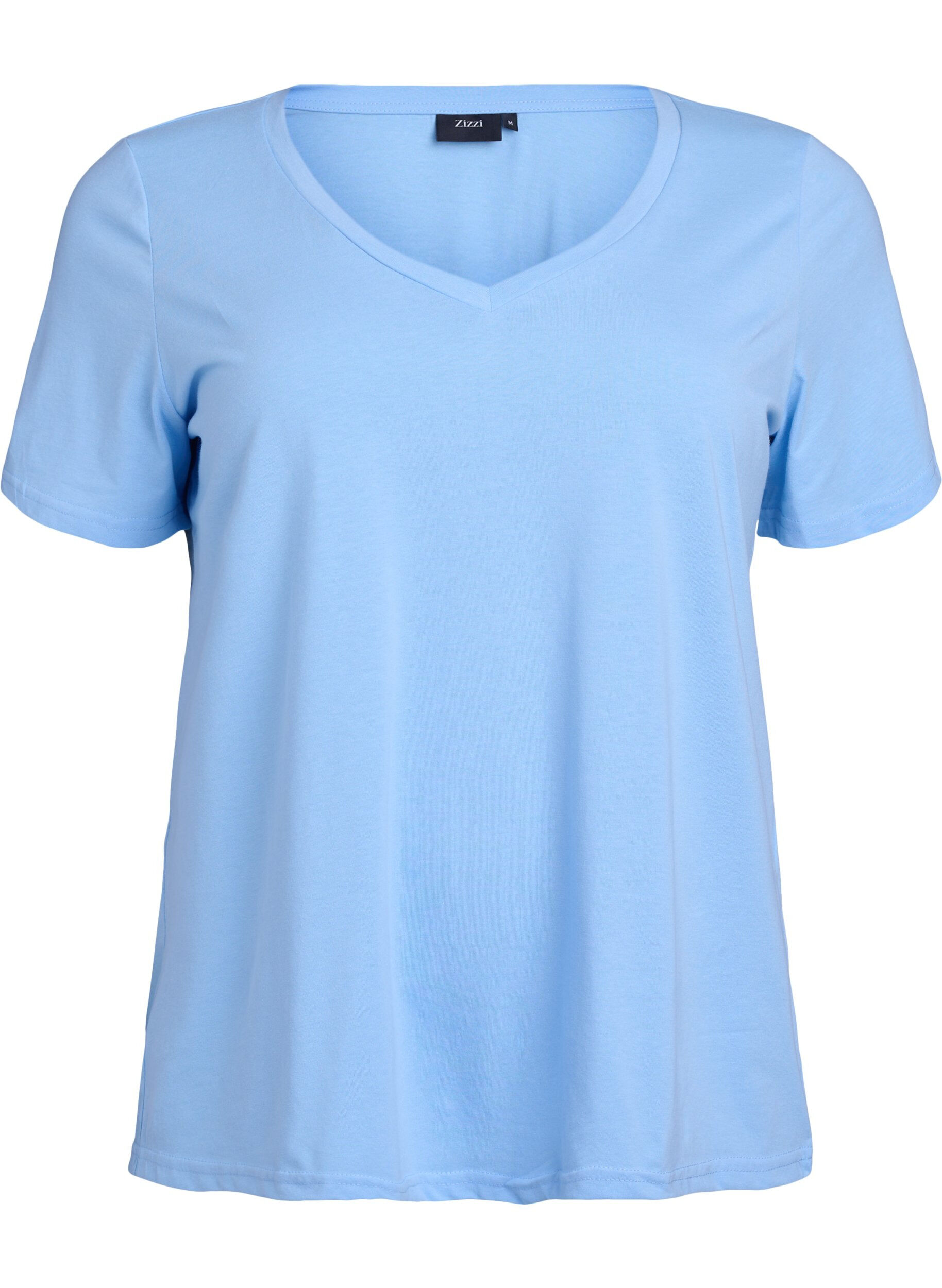 Zizzifashion Short sleeve t-shirt with v-neckline, Light Blue, Packshot image number 0