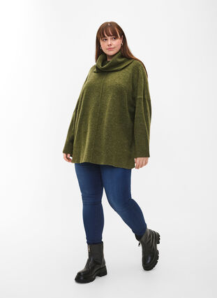 Melange knit sweater with turtleneck, Winter Moss Mel., Model image number 2