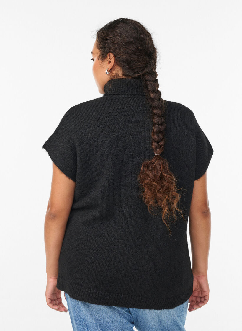 Sleeveless knitted vest with turtleneck, Black, Model image number 2