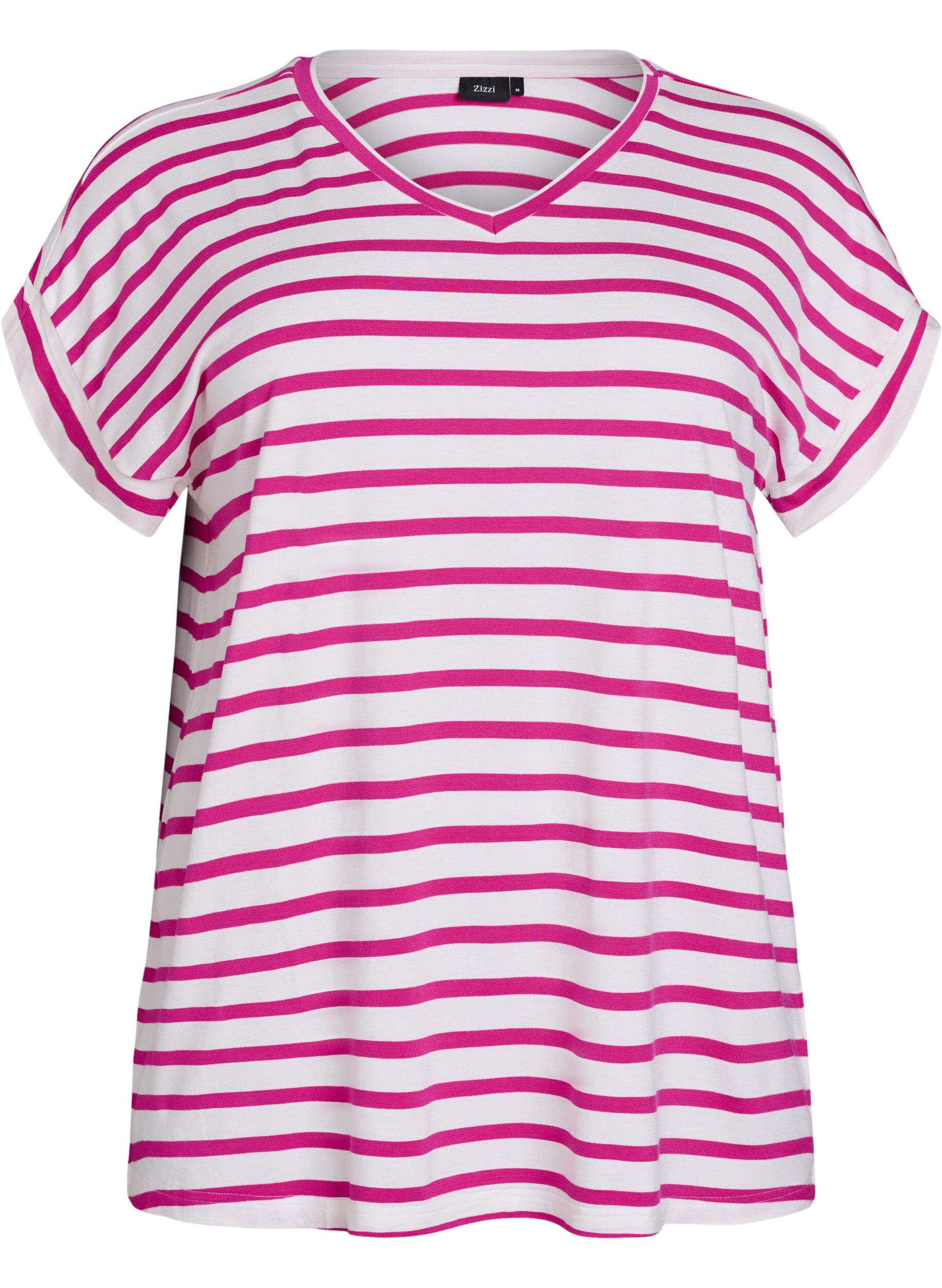 Striped T-shirt with V-neck