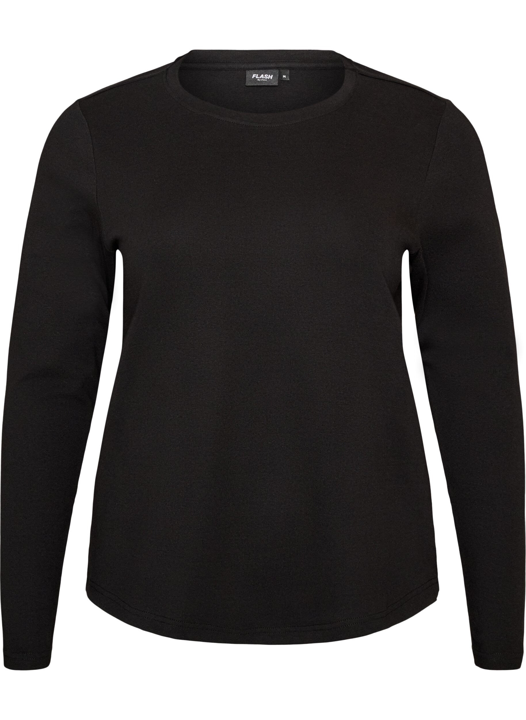 ZizzifashionLong-sleeved basic T-shirt with a round neck, Black, Packshot image number 0