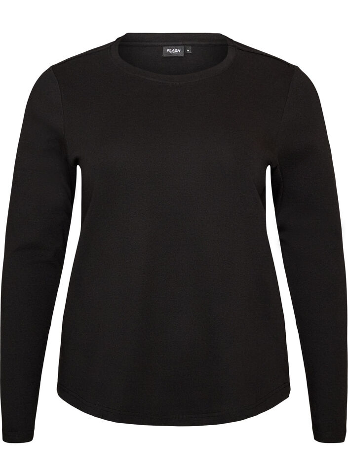 Long-sleeved basic T-shirt with a round neck, Black, Packshot image number 0