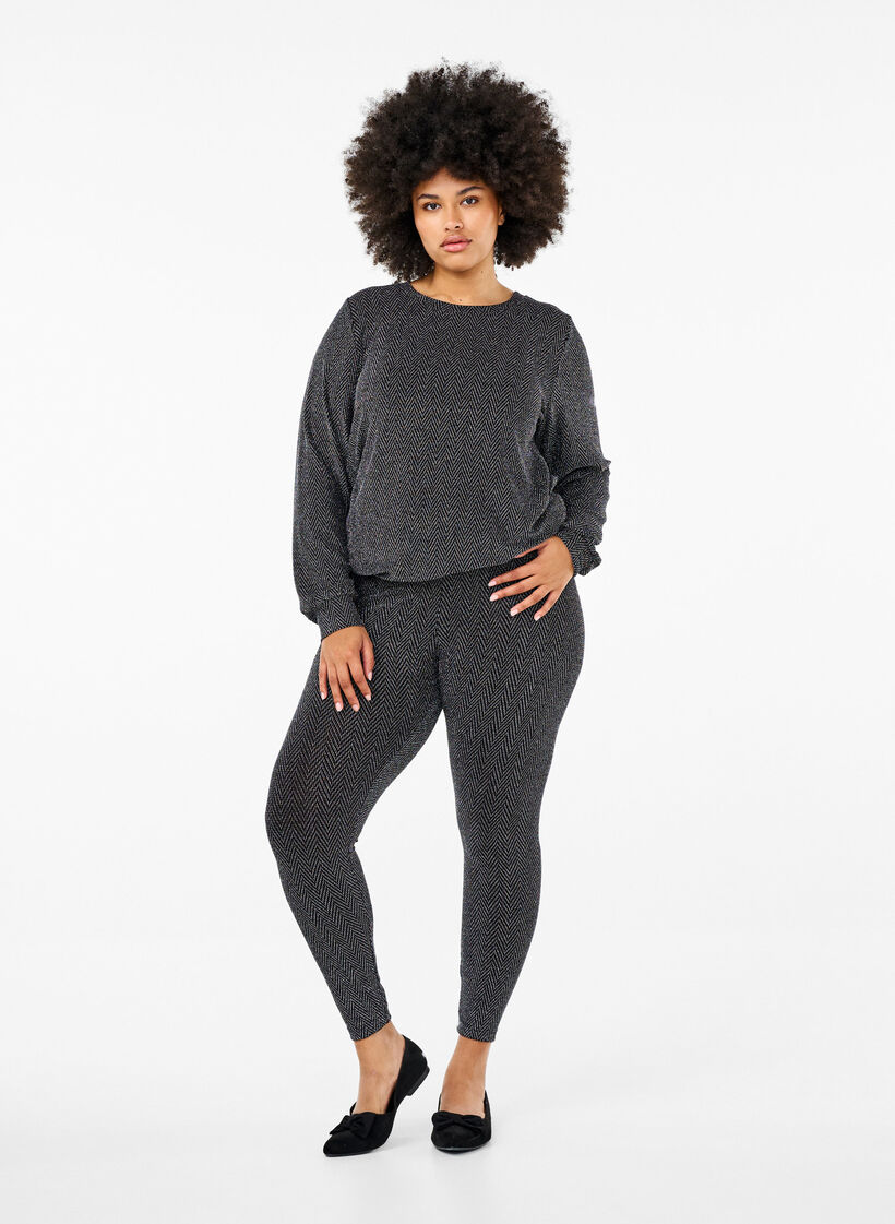 Blouse with glitter pattern, Silver ZigZagShimmer, Model image number 2