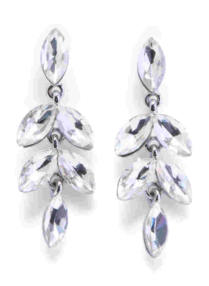 Silver-colored earrings with rhinestones, Silver, Packshot image number 0
