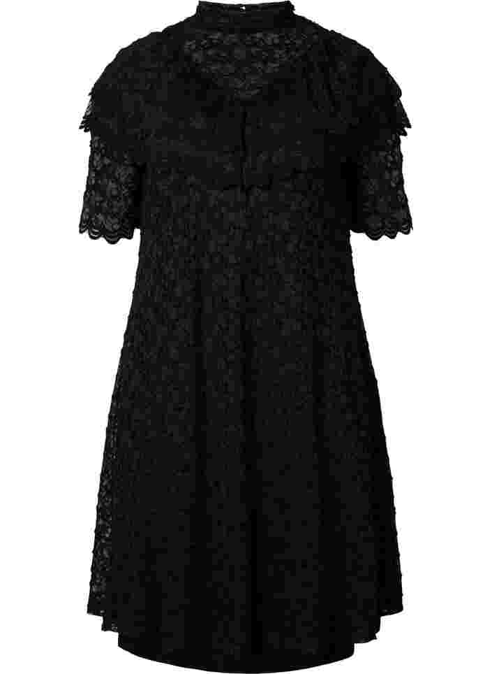 Lace dress with 2/4 sleeves, Black, Packshot image number 0