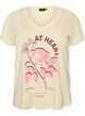 Cotton T-shirt with front print and V-neck, Beige, Packshot image number 0