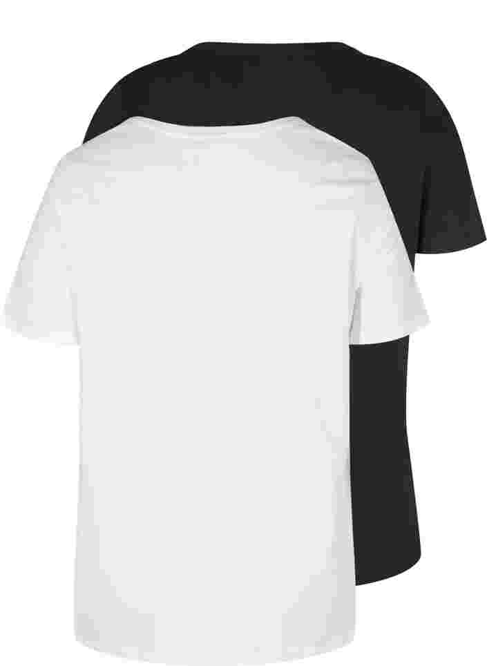 2-pack Short-sleeved T-shirt in Cotton, Black/Bright White, Packshot image number 1
