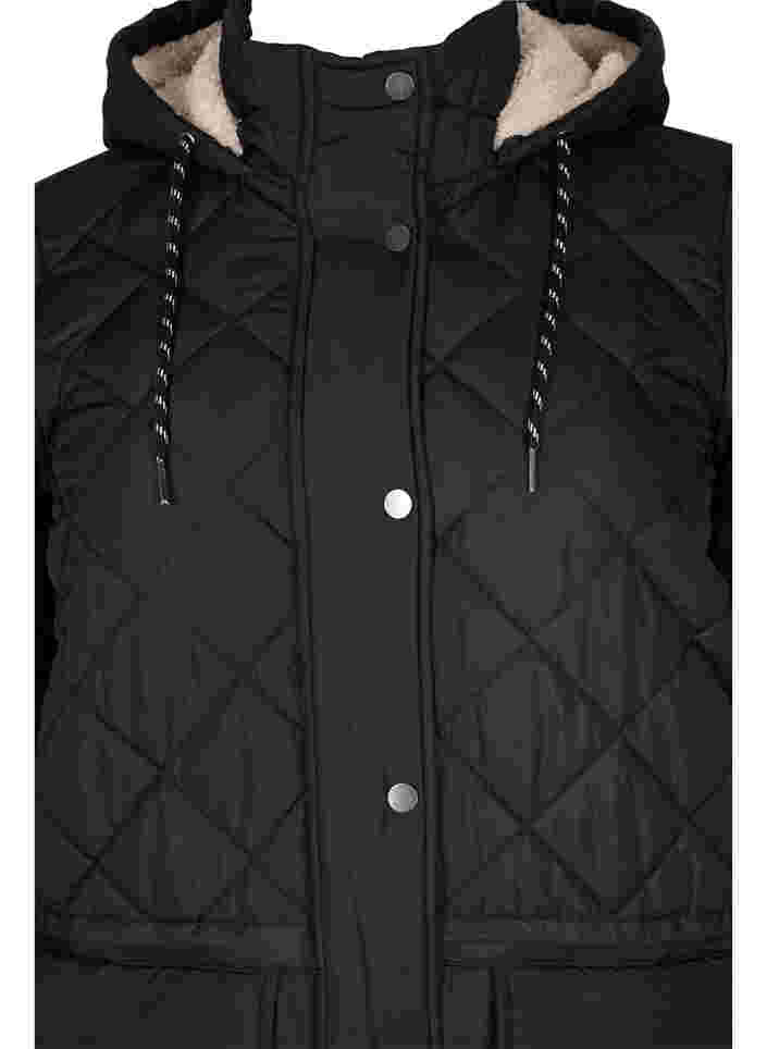Quilted jacket with hood and adjustable waist, Black, Packshot image number 2