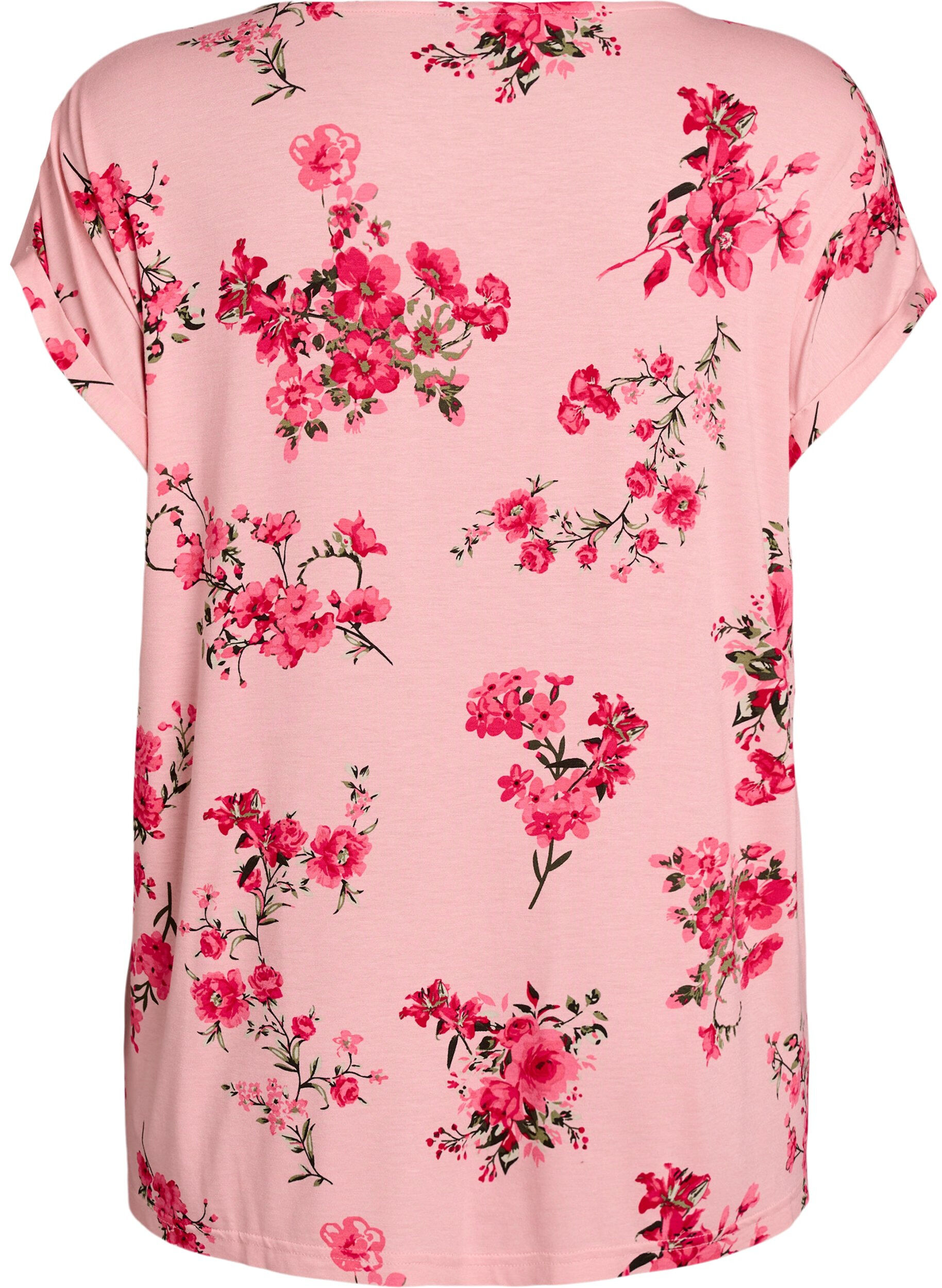 Zizzifashion T-shirt with floral print, Rose, Packshot image number 1
