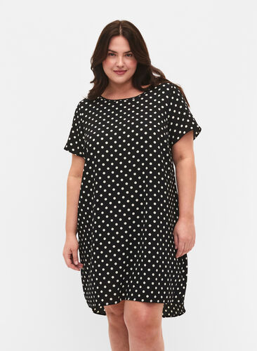 Dress with short sleeves, Black w. Dots, Model image number 0