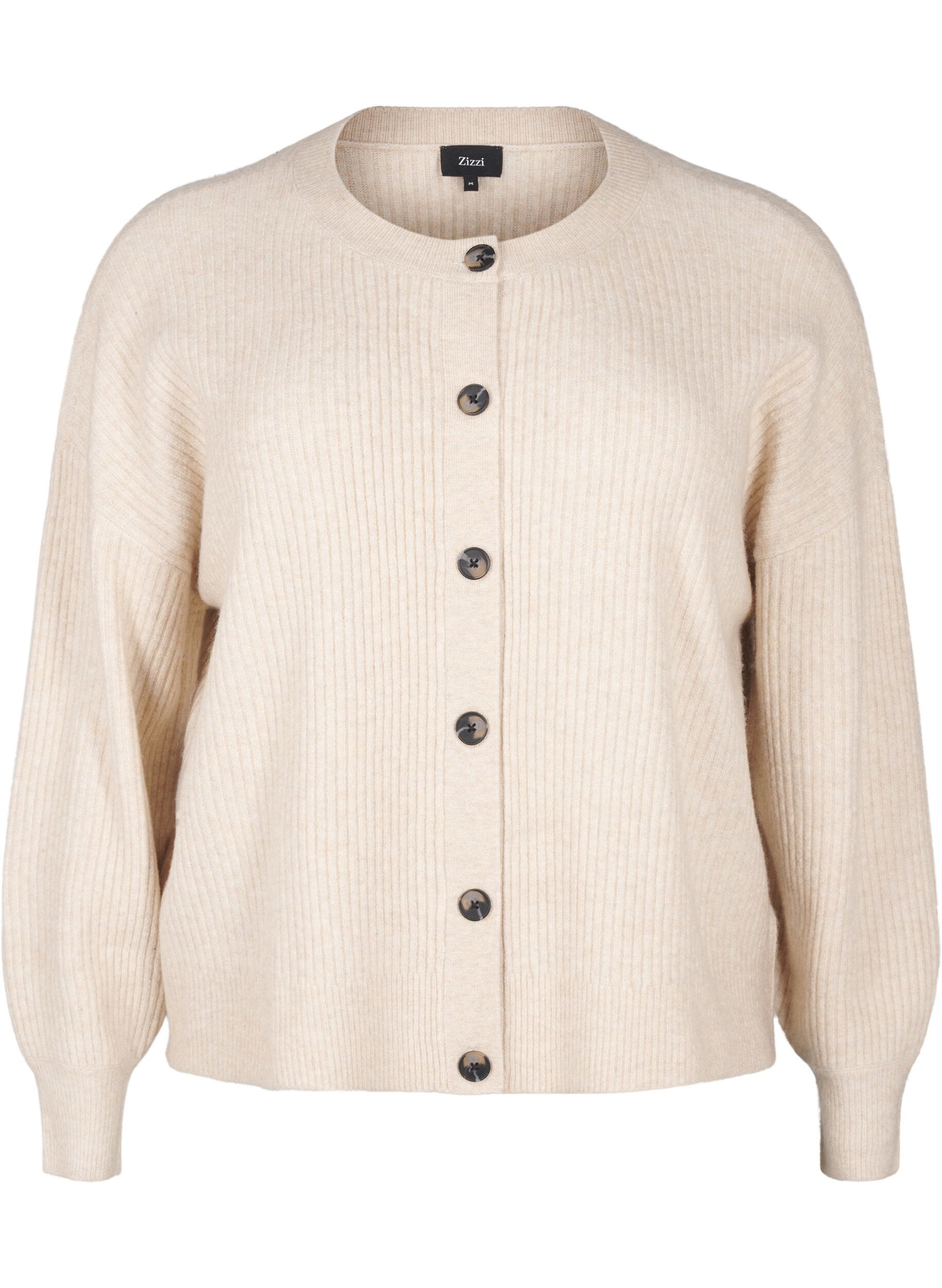 Zizzifashion Rib knit cardigan with buttons, Beige, Packshot image number 0