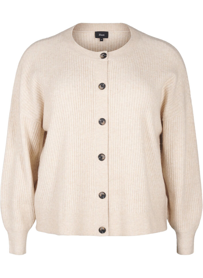 Rib knit cardigan with buttons, Beige, Packshot image number 0