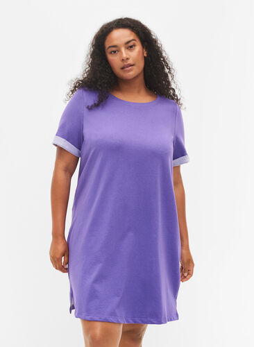 Sweater dress with short sleeves and slits, Ultra Violet, Model image number 0