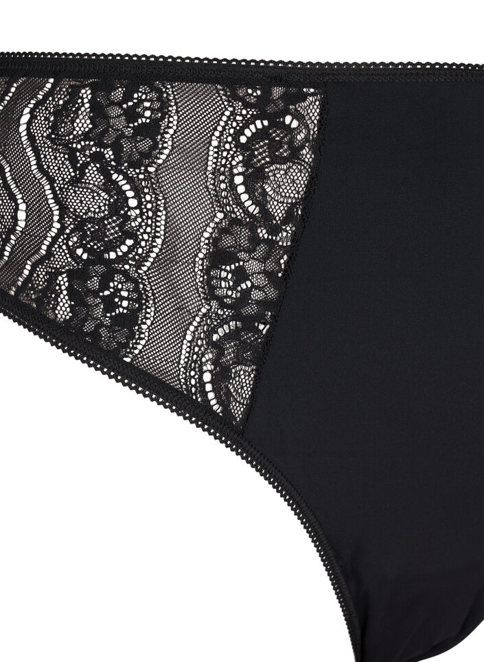 Lace brazilian panties in microfibre, Black, Packshot image number 2