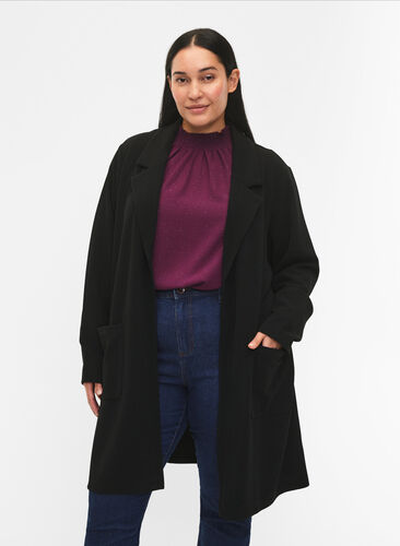 FLASH - Long blazer with pockets, Black, Model image number 0