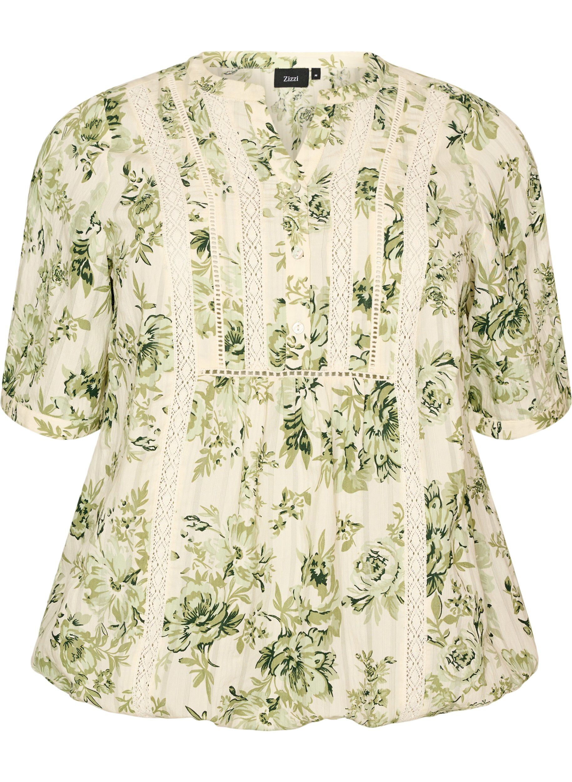 ZizzifashionBlouse with print and 1/2 sleeves, Green, Packshot image number 0