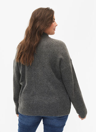 Knitted cardigan with zipper and pockets, Dark Grey Melange, Model image number 1