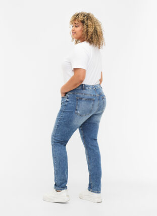 Emily jeans with regular waist and destroy, Blue denim, Model image number 1