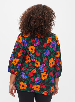 Floral blouse with 3/4 sleeves, Multi Flower AOP, Model image number 1
