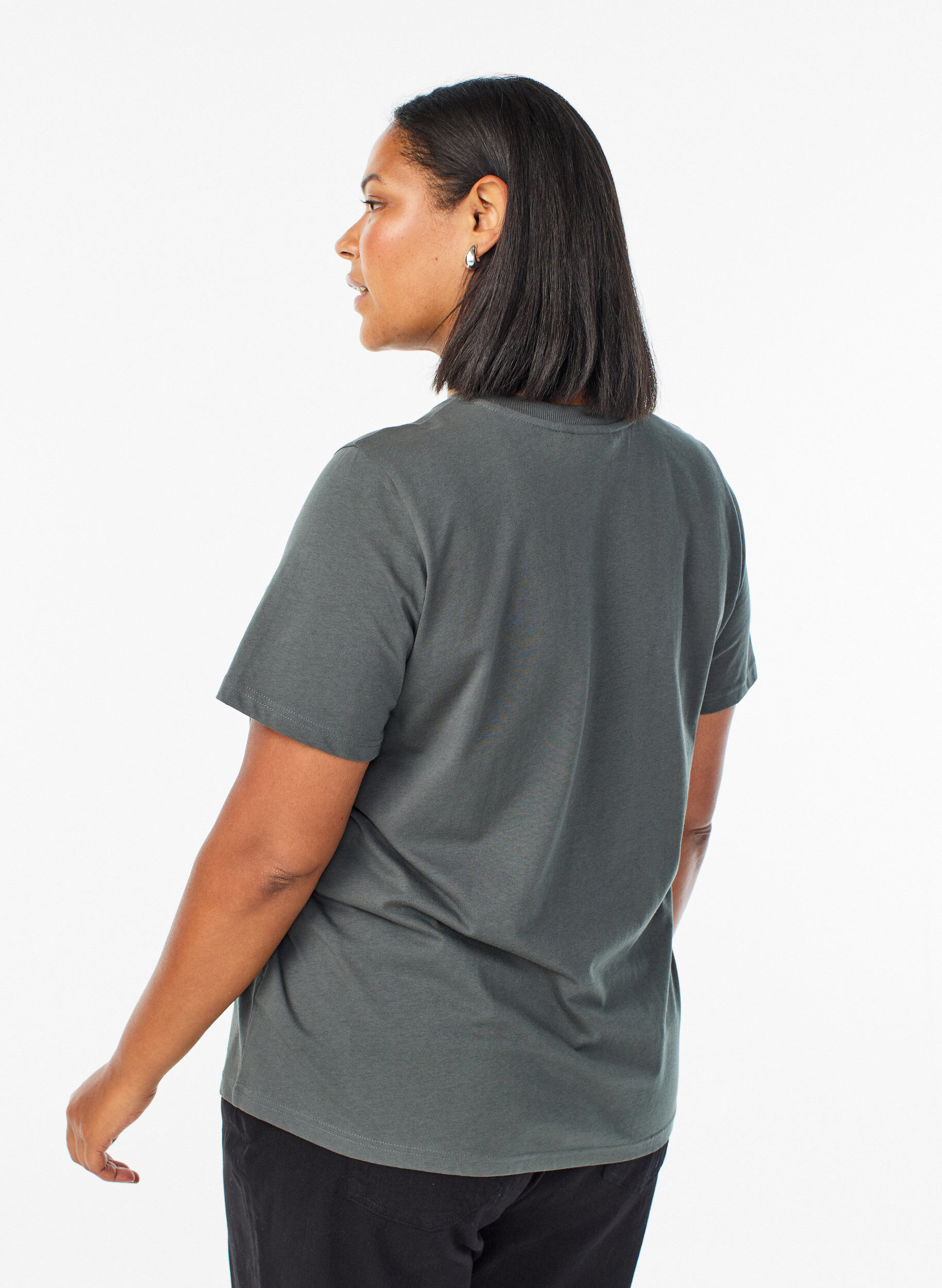 ZizzifashionBasic cotton T-shirt with round neck, Green, Model image number 2