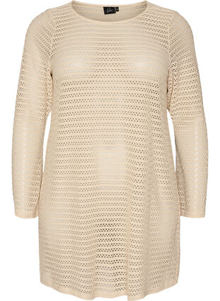 Beach dress with eyelet embroidery and long sleeves - Beige - Sz. L - Zizzifashion Beach dress with eyelet embroidery and long sleeves - Beige - Sz. L - Zizzifashion