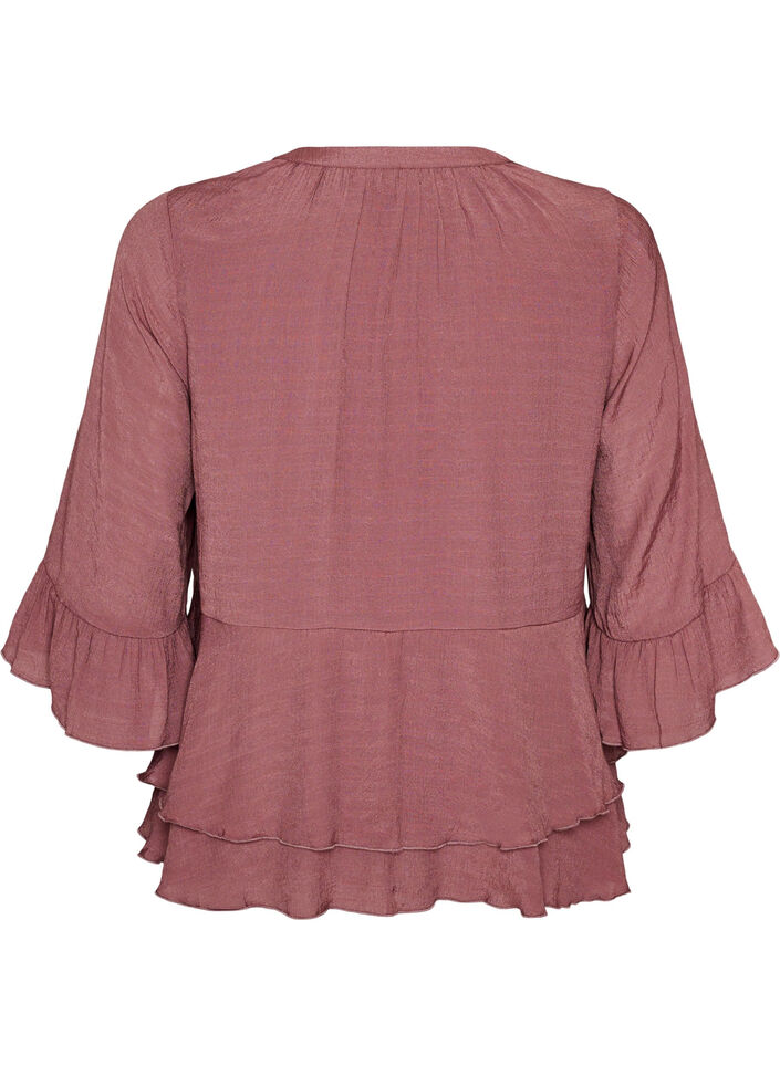 Blouse with 3/4-sleeves and ruffle details, Rose, Packshot image number 1
