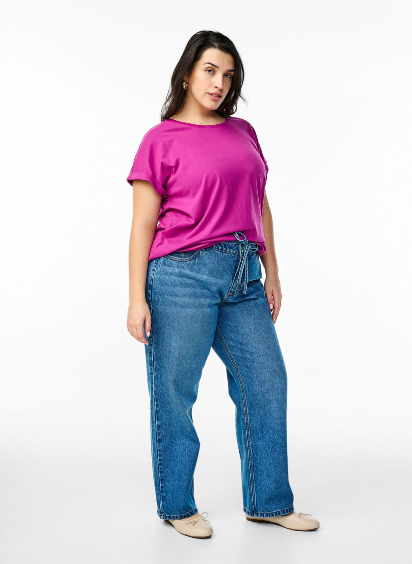 Short sleeve cotton blend T-shirt, Purple, Model image number 1