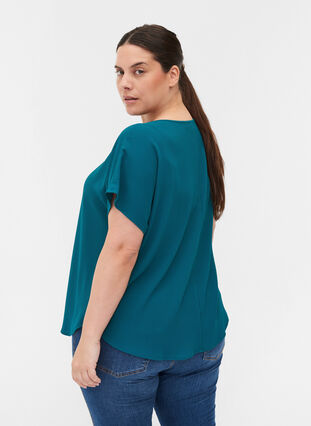 Blouse with short sleeves and a round neckline, Pacific, Model image number 1