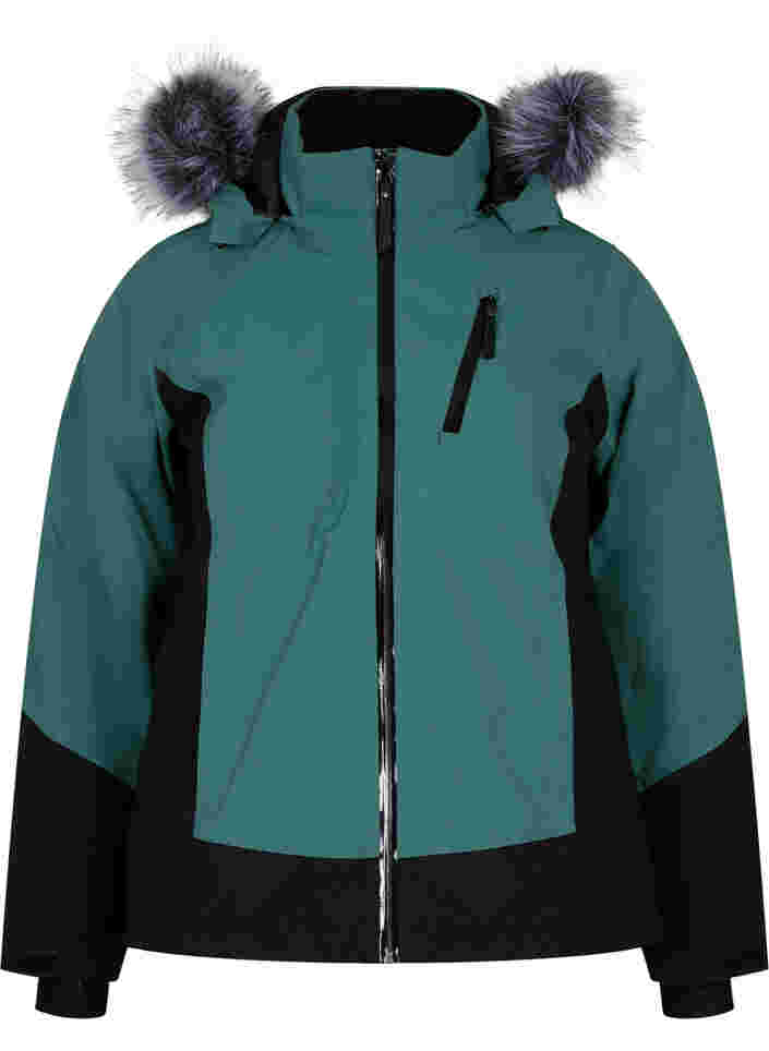 Ski jacket with detachable hood, Mallard Green Comb, Packshot image number 0