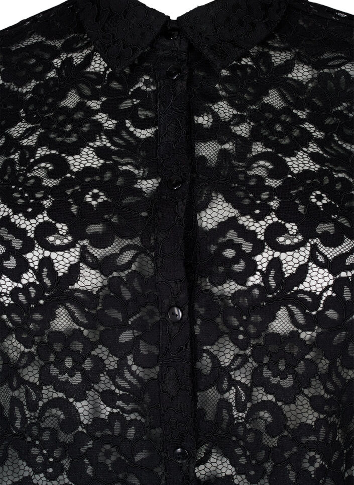 Lace shirt with short sleeves, Black, Packshot image number 2