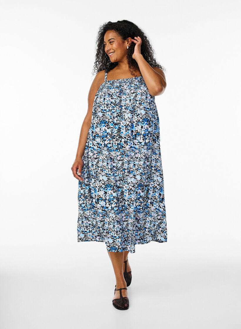 Midi slip dress in viscose, Black, Model image number 0