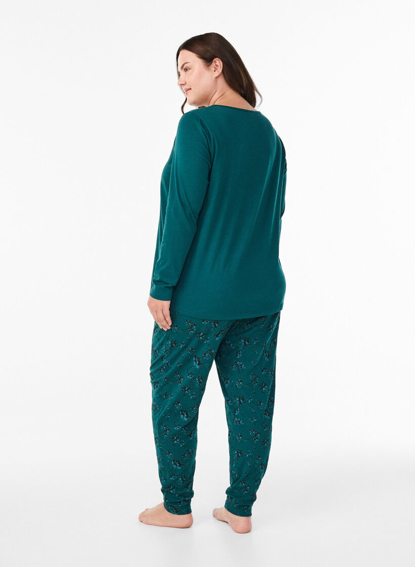 Cotton pyjamas pants with print, Turquoise, Model image number 1
