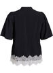 Short-sleeved shirt blouse with lace details, Black, Packshot image number 1