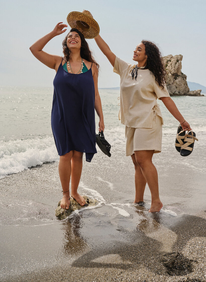 Solid colour strap dress in viscose, Blue, Image image number 0