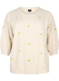 3/4 sleeve knitted blouse with lemons, P. Stone Mel. Lemon, Packshot