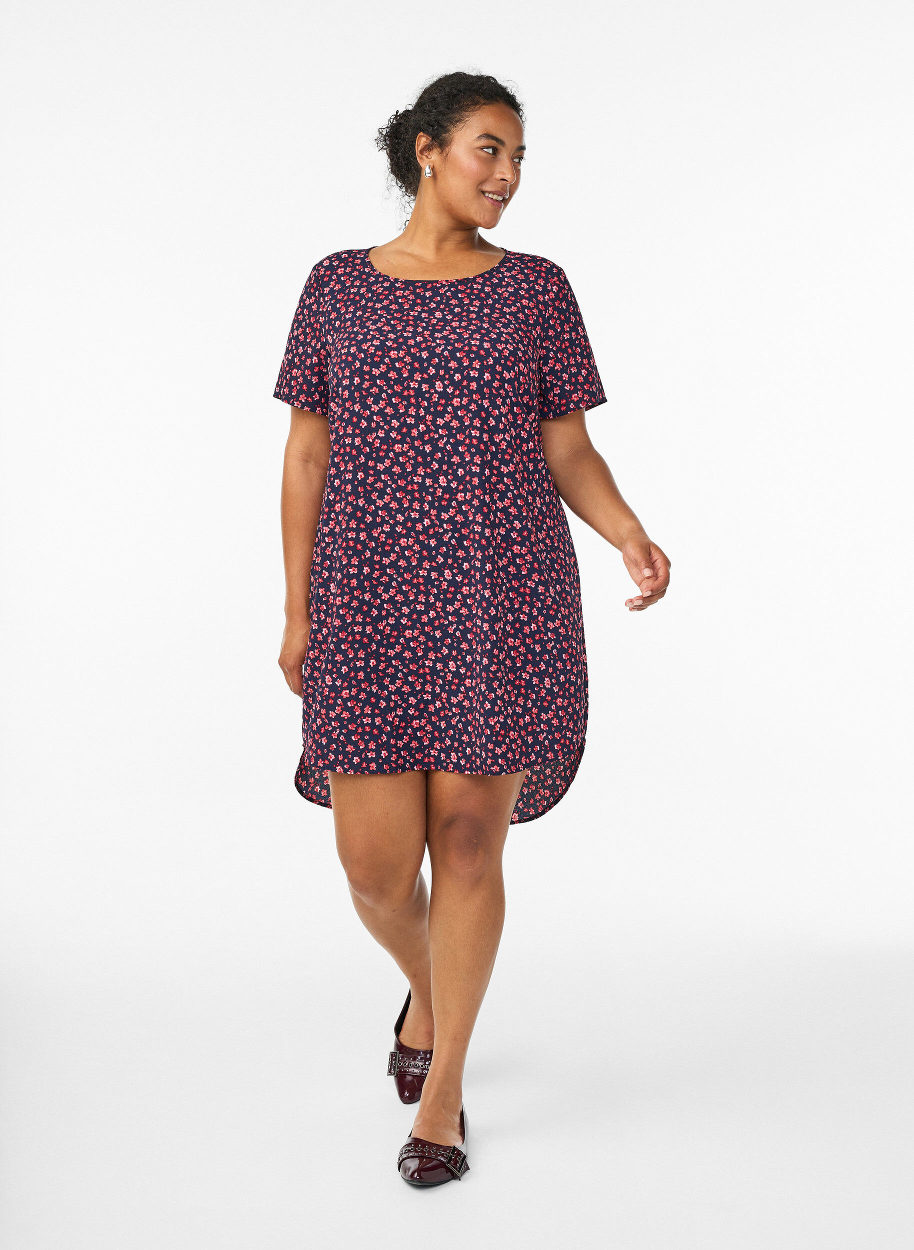 ZizzifashionDress with print and short sleeves, Blue, Model image number 1