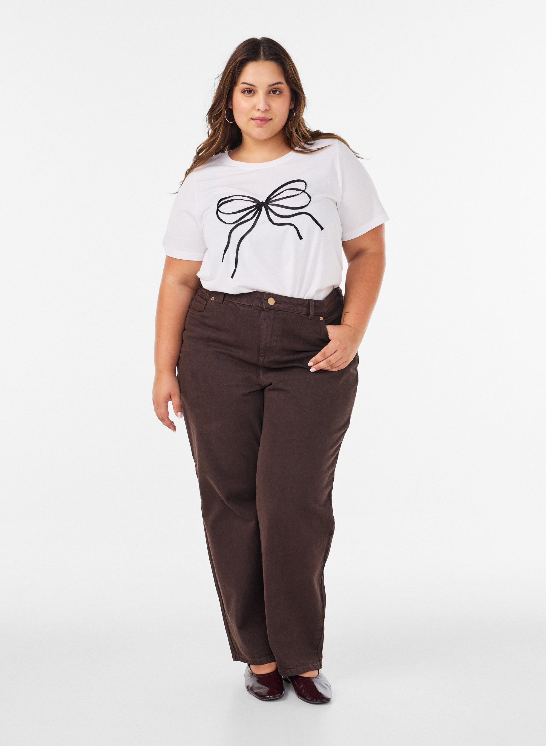 ZizzifashionT-shirt in organic cotton with decorative motif, White, Model image number 1