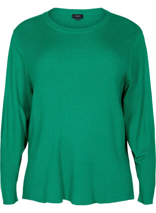 Knitted sweater in rib with slits, Jolly Green Mel., Packshot image number 0