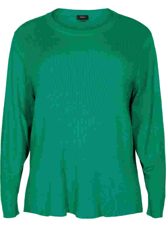 Knitted sweater in rib with slits, Jolly Green Mel., Packshot
