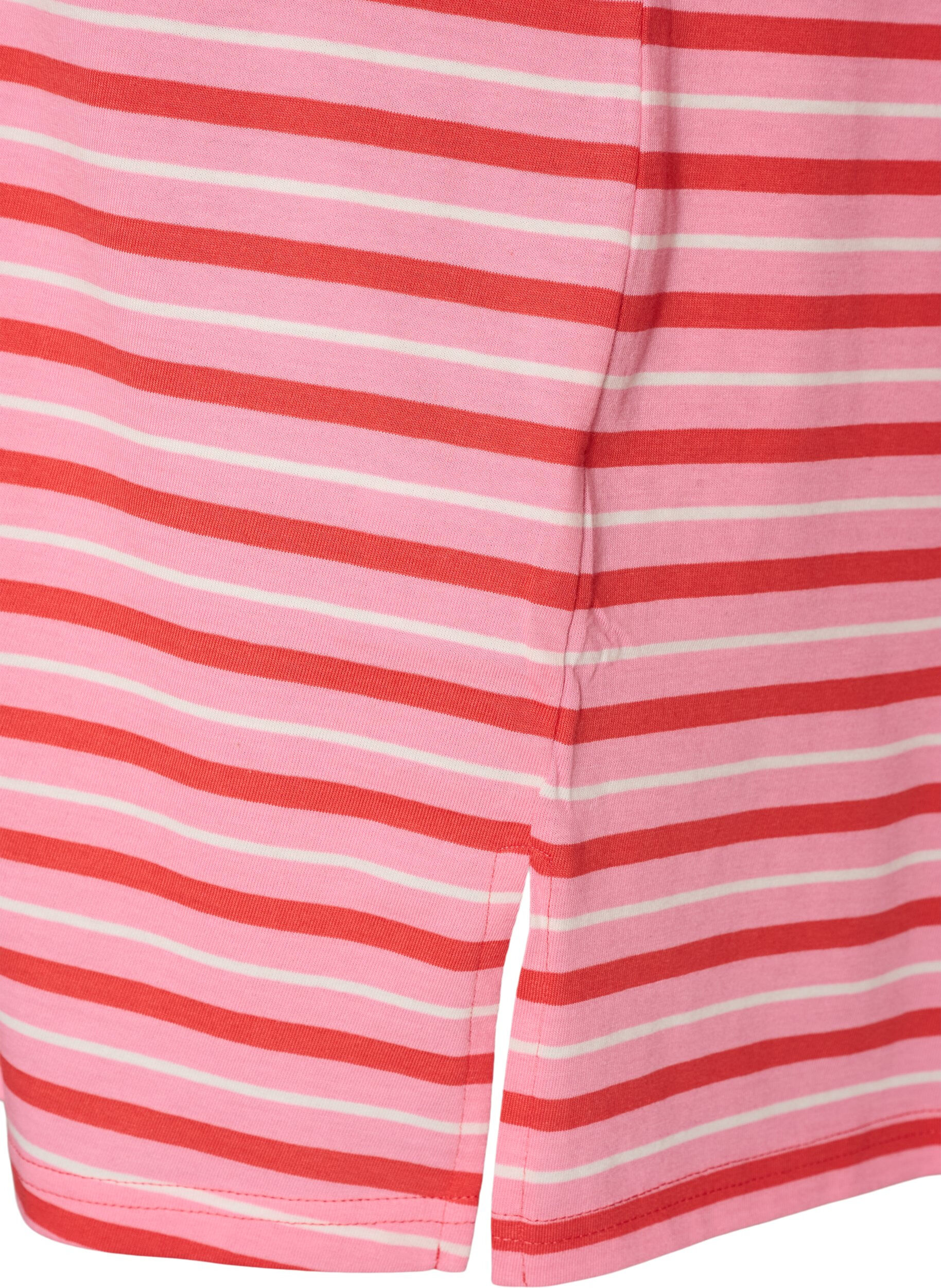 ZizzifashionLong oversized striped T-shirt in organic cotton, Pink, Packshot image number 3