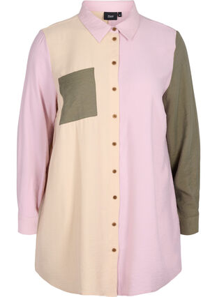 Colour-block shirt in viscose mixture, Pink Blocking, Packshot image number 0