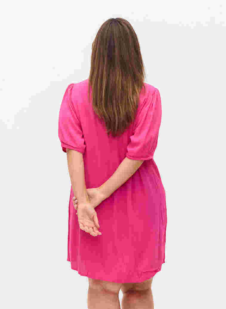 Viscose tunic with V-neck and buttons, Magenta, Model image number 1