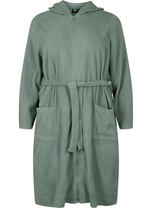 Morning robe with zipper and hood, Balsam Green, Packshot image number 0