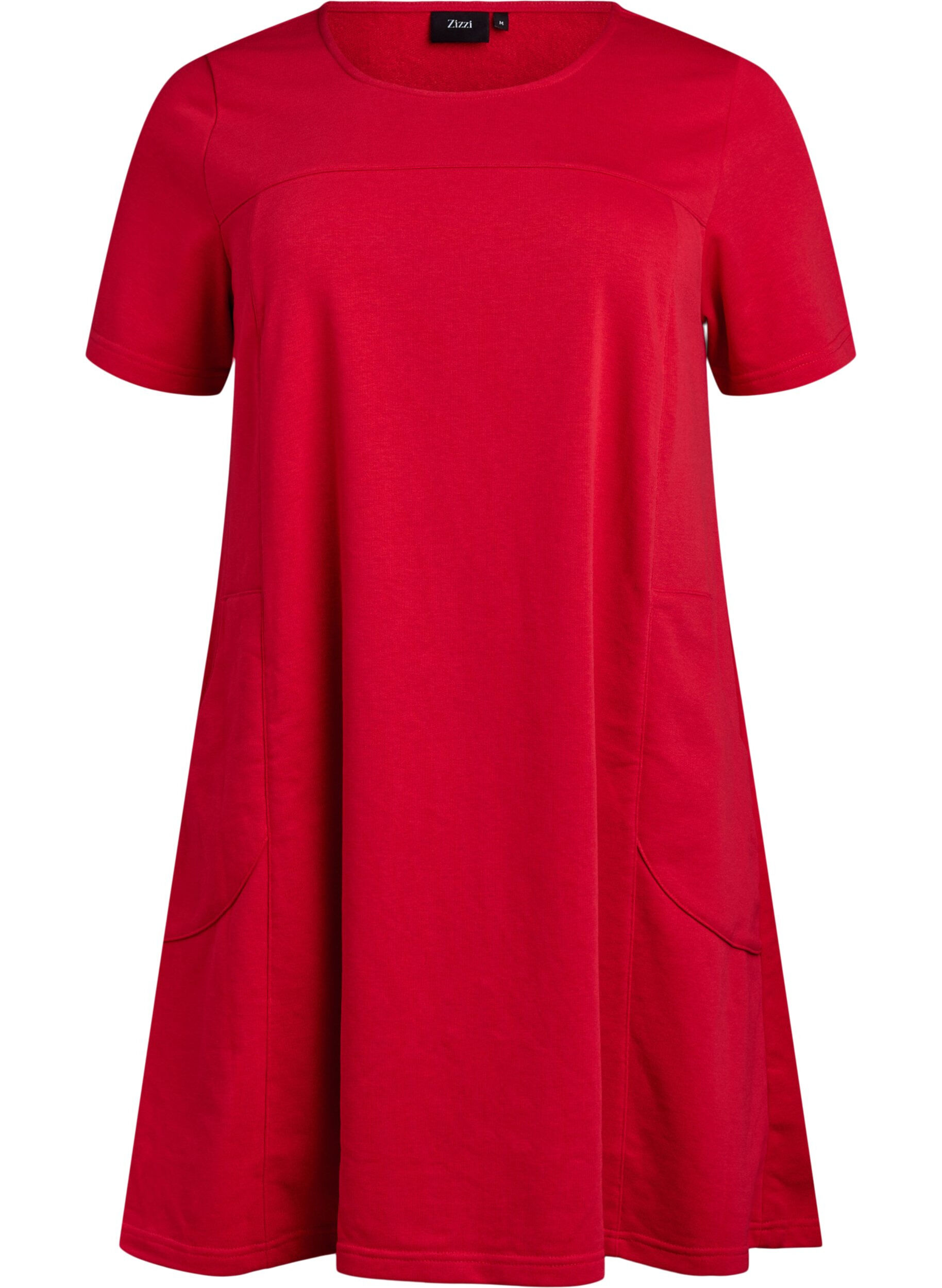 Zizzifashion Jersey dress with short sleeves and pockets, Red, Packshot image number 0