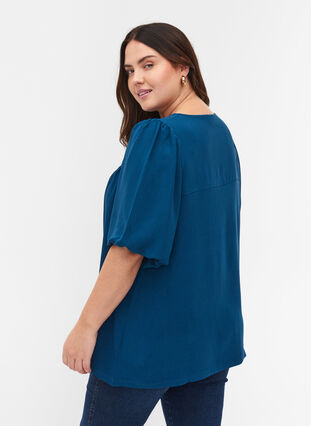 Short-sleeved blouse with a V-neck, Poseidon, Model image number 1