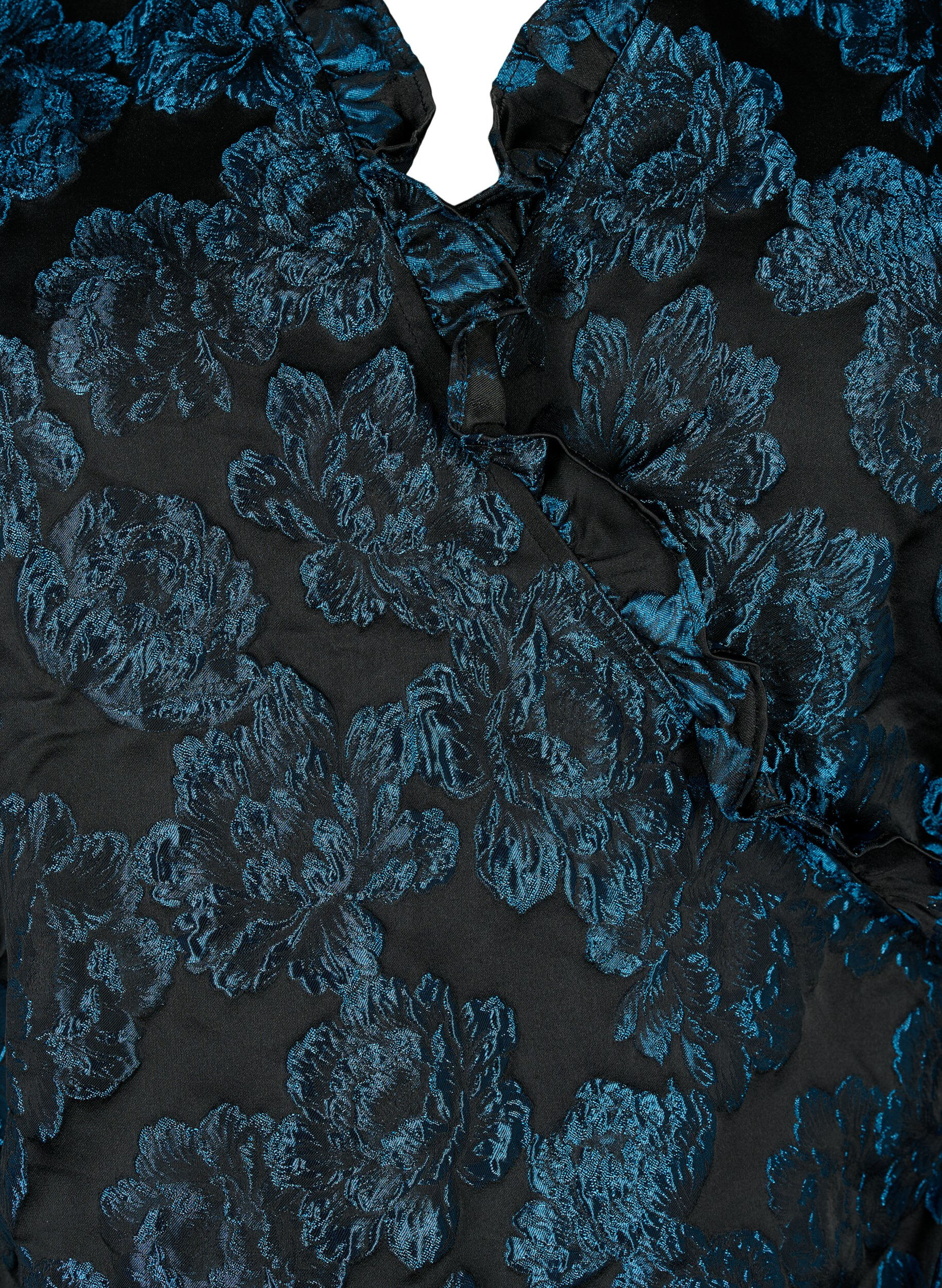 Zizzifashion Jacquard wrap blouse with 3/4 sleeves, Black Blue, Packshot image number 2