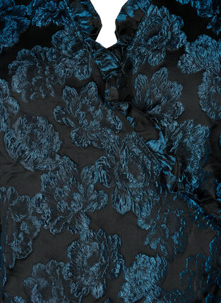 Jacquard wrap blouse with 3/4 sleeves, Black Blue, Packshot image number 2