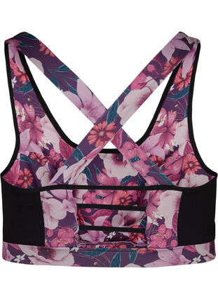 Sports bra with floral print and cross in the back, Flower Print, Packshot image number 1