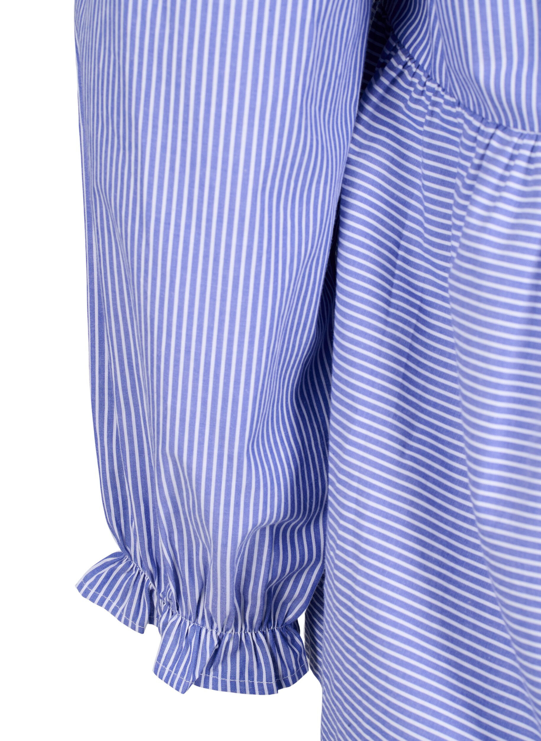 Zizzifashion Striped cotton blouse with tie detail, Baja Blue Stripe, Packshot image number 3