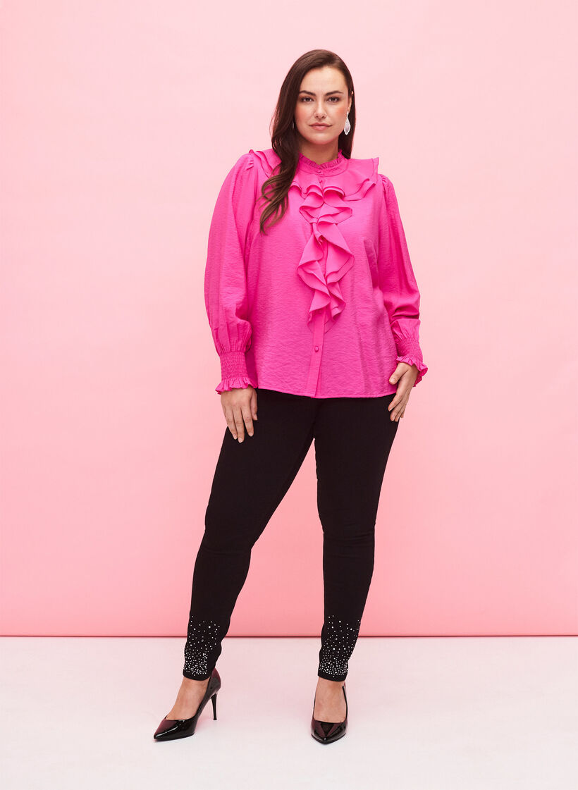 High-waisted Amy jeans with rhinestones, Black, Model image number 0